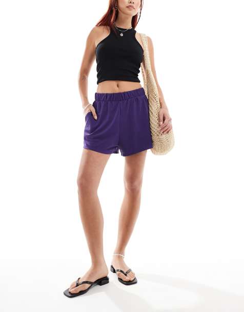 Monki super soft pull on shorts in purple - view 1