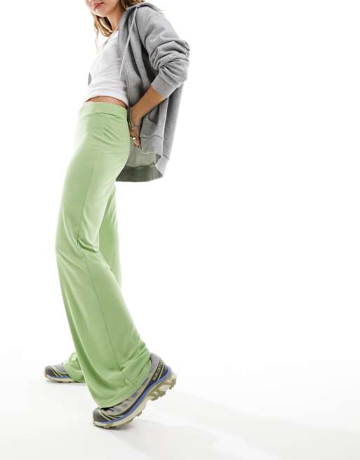 Monki super soft wide leg skinny pants in light green