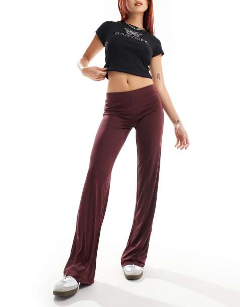 Monki – Superweiche Jersey-Hose in Burgunderrot mit geradem, weitem Schnitt und niedrigem Bund - view 1