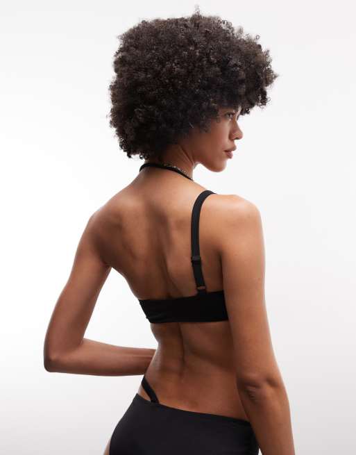 Monki – Svart, asymmetrisk bikiniöverdel med utskurna detaljer, del av set, 4 av 4