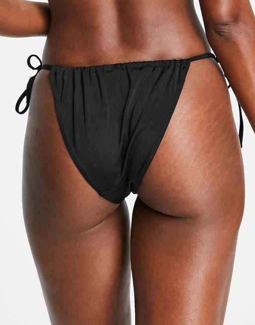 Monki – Svart bikiniunderdel med knytning i sidan i tangastil, 2 av 4