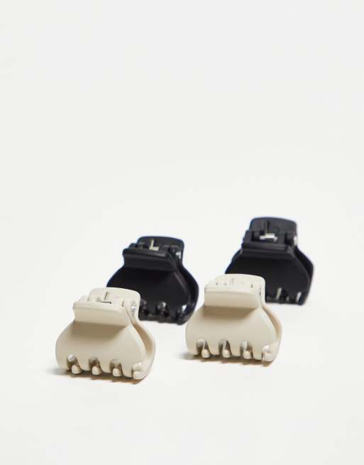 Monki – Svarta, beige, små hårklämmor, 4-pack