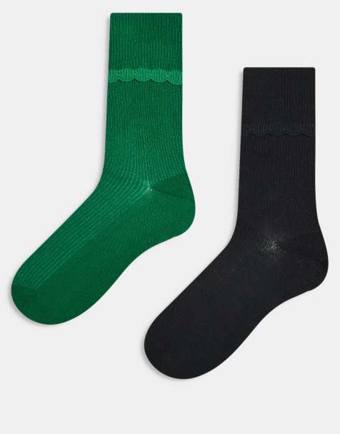 Monki – Svarta, gröna ankelstrumpor med uddkant, 2-pack - view 1