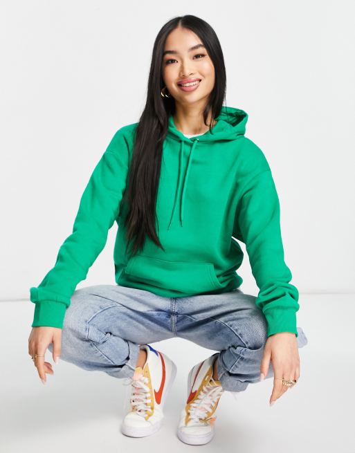 Monki - Sweat à capuche en coton - Vert vif - MGREEN