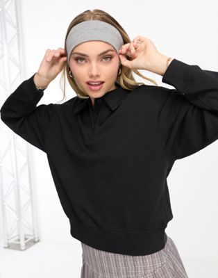 Monki polo collar sweatshirt in black - ASOS Price Checker
