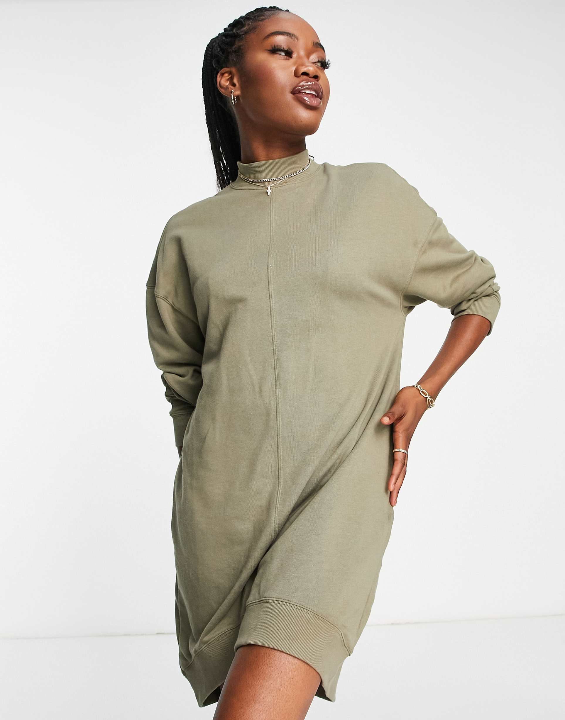 monki sweat dress in khaki