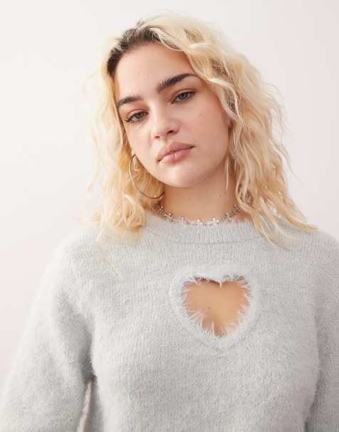 Monki - Sweat duveteux avec découpe en forme de cœur - Gris - view 1