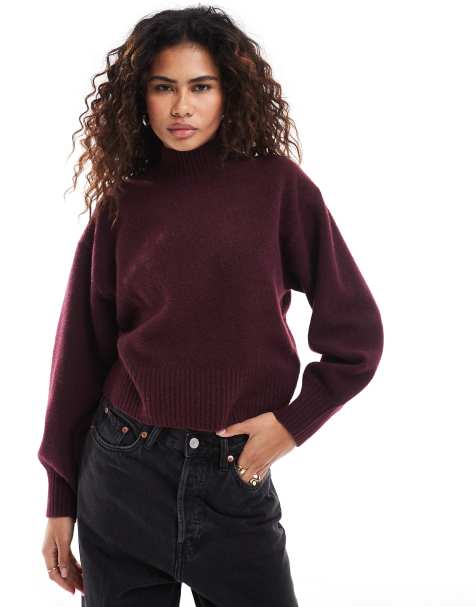 Monki - Sweat en maille à col cheminée - Bordeaux - view 1