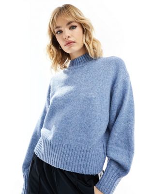 Monki knitted turtleneck sweater in blue melange - ASOS Price Checker