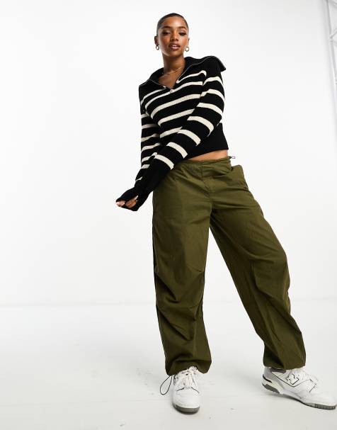 Monki - Sweat en maille rayée à col zippé - Noir/blanc - view 1