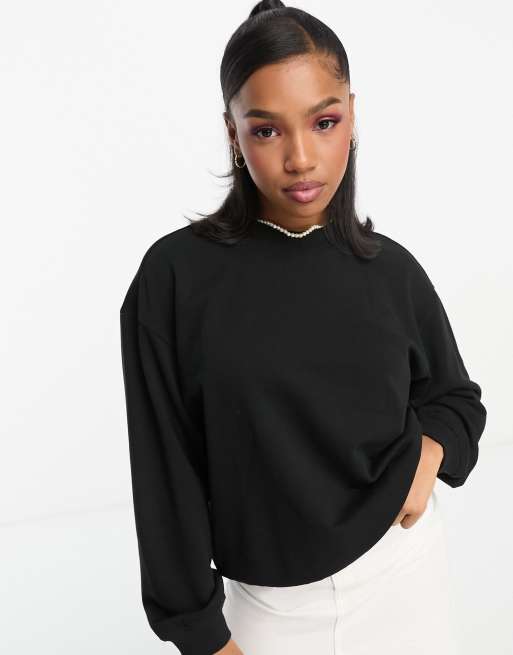 Sweat-shirt Oversize Cropped Fit Col rond Manches longues Gris Clair en  coton