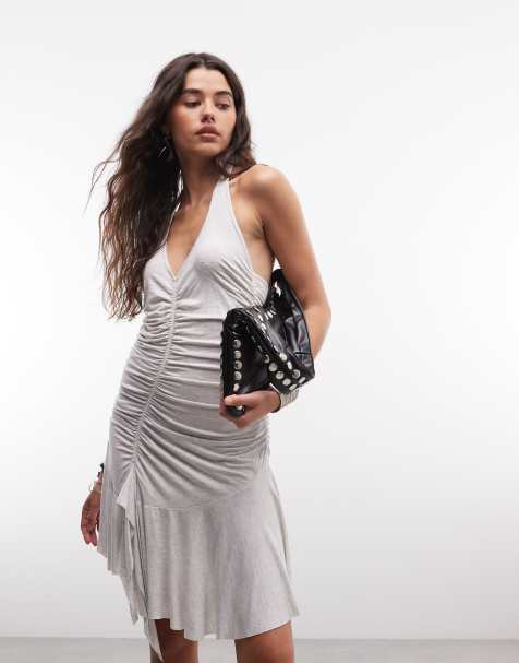 Monki – Szara asymetryczna sukienka mini z miękkiego dżerseju w stylu 90. - view 1