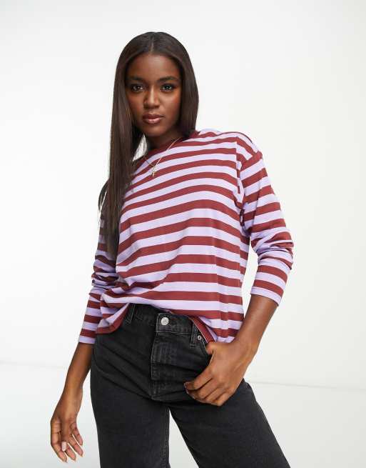 Monki - T-shirt à manches longues avec rayures - Violet
