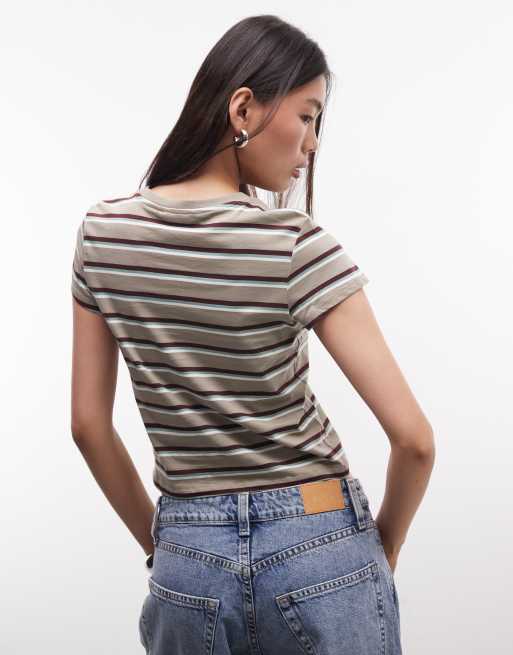 Monki T-shirt a righe marroni, 4 di 4