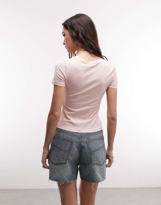 Monki - T-shirt ajusté effet rétréci - Pêche, 4 de 4