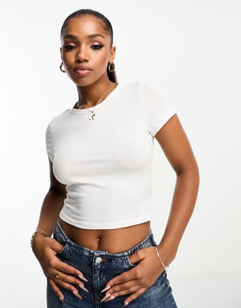 Monki - T-shirt crop top - Blanc - view 1