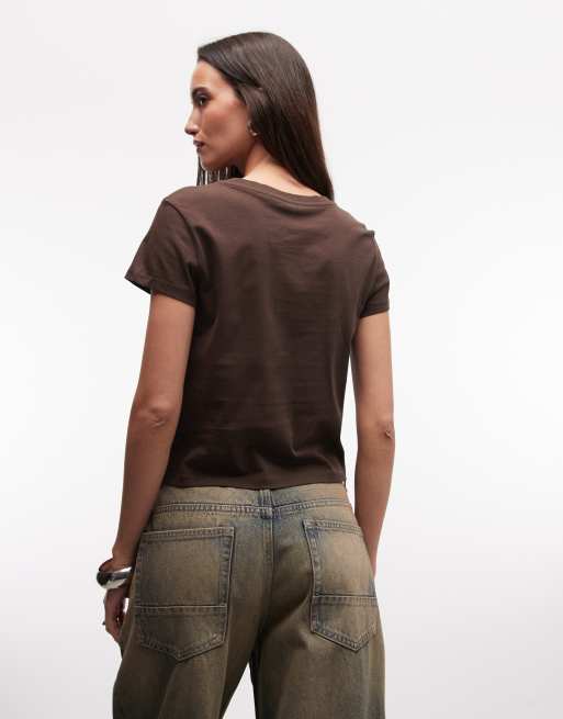 Monki t-shirt in chocolate, 4 of 4