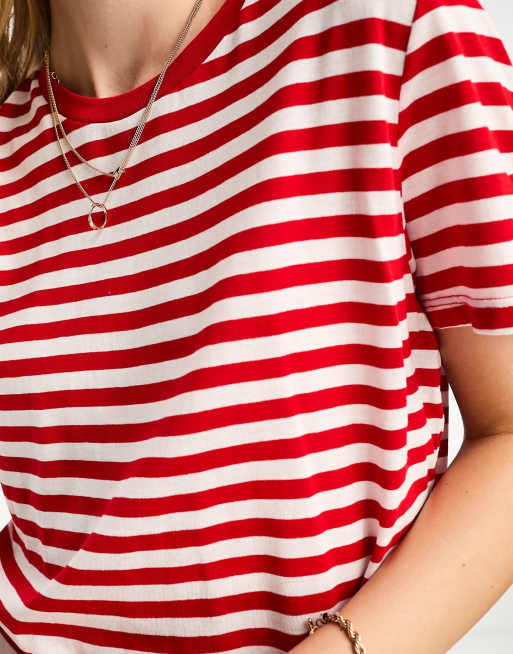 Short T-shirt - Red/white striped - Ladies