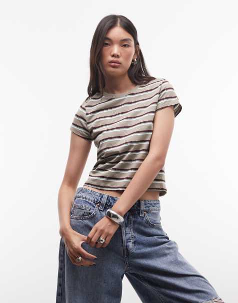 Monki T-shirt met bruine streep - view 1