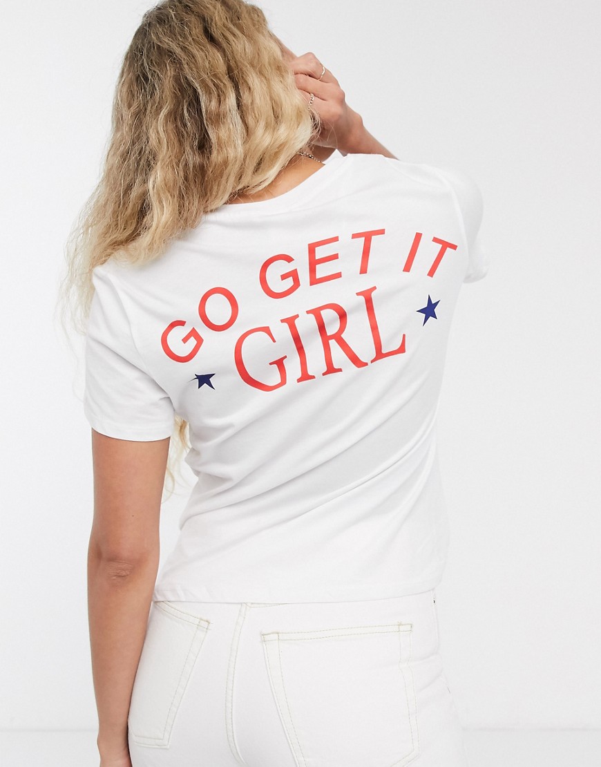 Monki - T-shirt met Go get it girl slogan-Multi