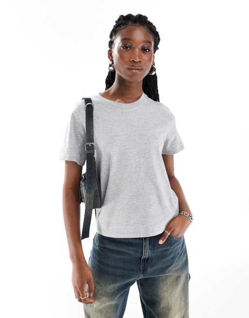 Monki - T-shirt met korte mouwen in gemêleerd grijs