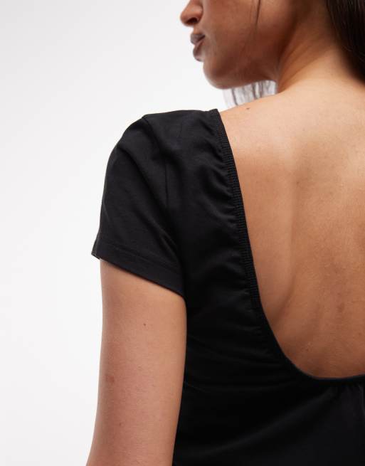 Monki - T-shirt nera con schiena scoperta, 4 di 4