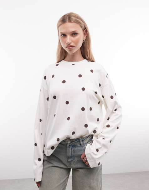 Monki t-shirt oversize à manches longues à pois crème - view 1
