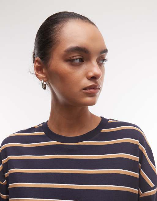 Monki T-shirt oversize à manches longues à rayures bleu marine et marron, 3 de 4