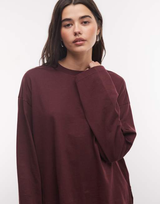 Monki t-shirt oversize à manches longues bordeaux, 4 de 4