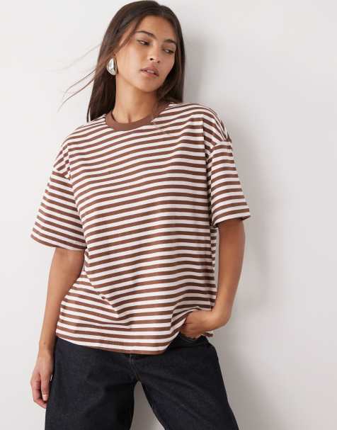 Monki - T-shirt oversize à rayures - Rose et marron - view 1