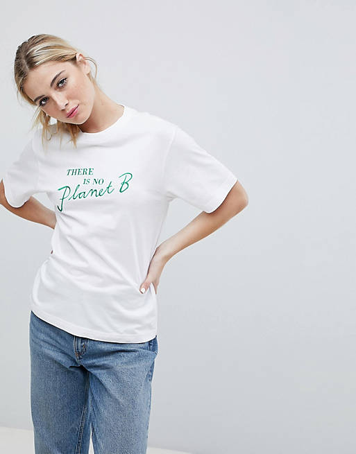Monki - T-shirt oversize bianca con slogan