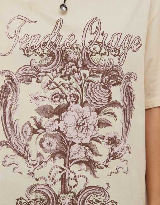 Monki - T-shirt oversize con stampa floreale rosa e limone, 3 di 4