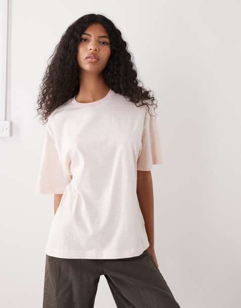 Monki – T-shirt oversize w żółto-różowe paski - view 1