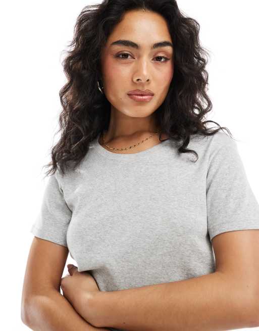 Monki- T-shirt ristretta grigio mélange, 2 di 4