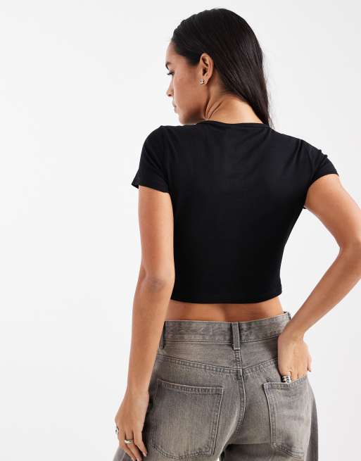 Monki - T-shirt ristretta nera, 2 di 4