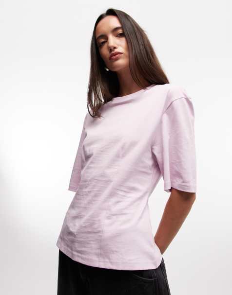 Monki - T-shirt rosa chiaro stretta in vita - view 1
