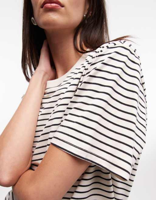 Monki - T-shirt squadrata oversize nera e bianca a righe, 3 di 4