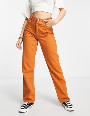 Monki Taiki Straight Leg Jeans In Rust-orange
