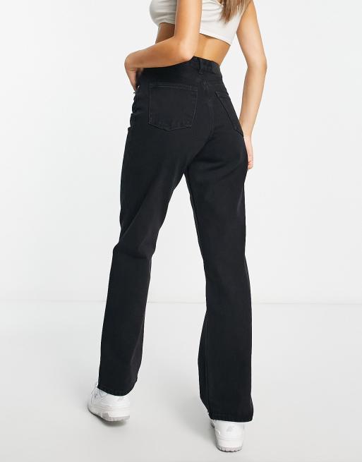 Monki – Taiki – Czarne jeansy z prostymi nogawkami, wysokim stanem i efektem sprania – BLACK, 2 z 4