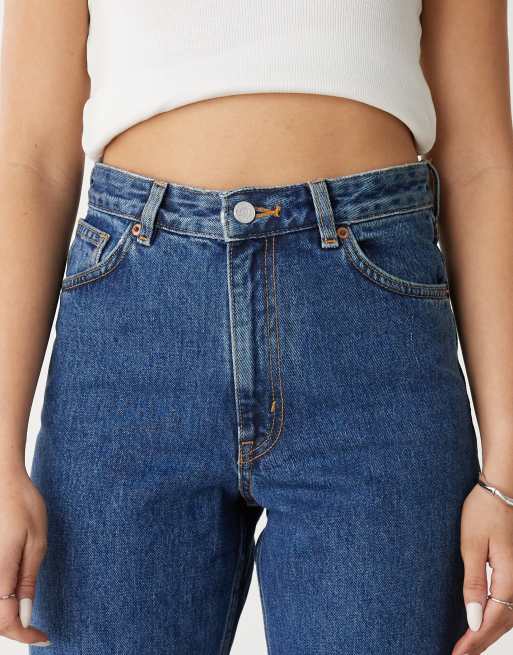 Monki Taiki high waist balloon leg jeans in dark blue | ASOS