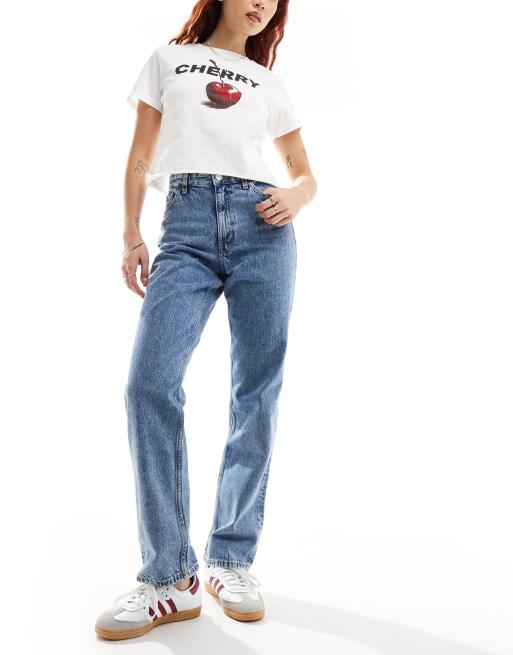 Monki Taiki high waist mom jeans in mid blue