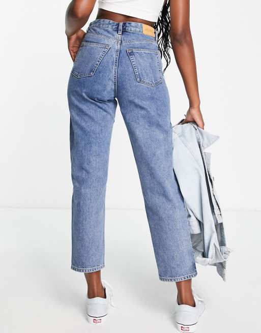 Monki Taiki mom jeans with patches in blue