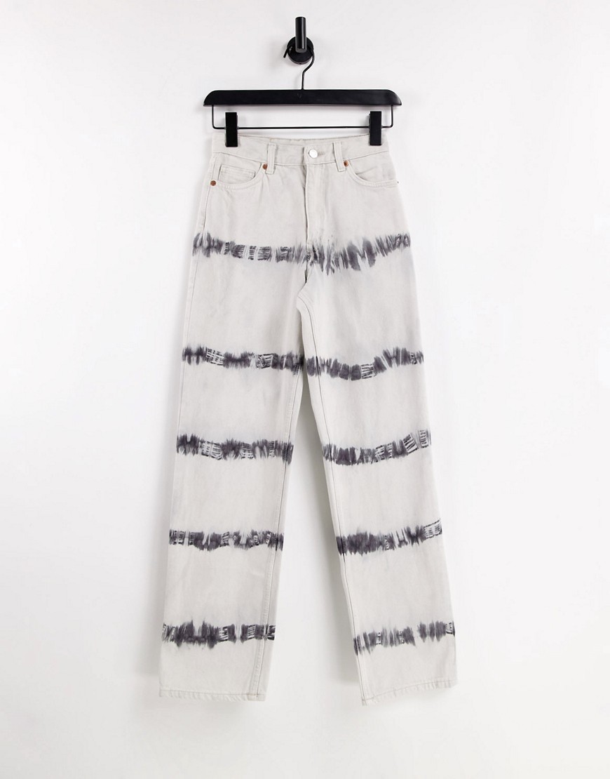 Monki Taiki organic cotton straight leg jeans in tie dye stripe-Multi
