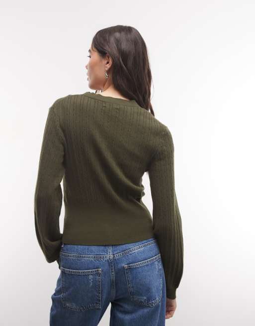 Monki taillierte Strickjacke mit betonter Taille in Khaki, 4 von 4