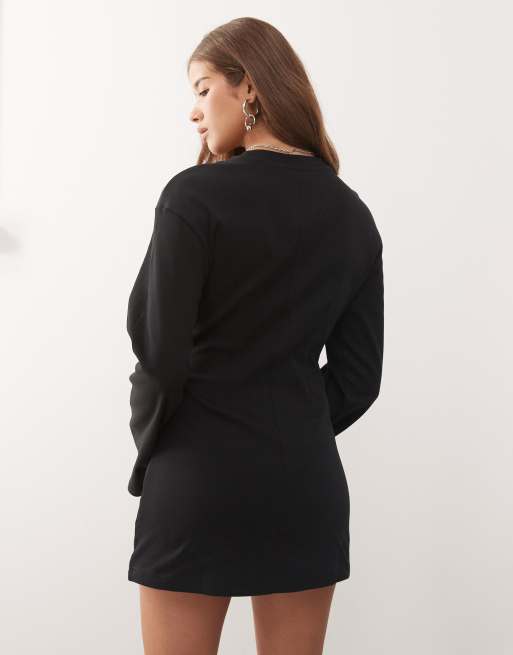 Monki – Tailliertes, langärmliges Mini-Shirt-Kleid in Schwarz, 2 von 4