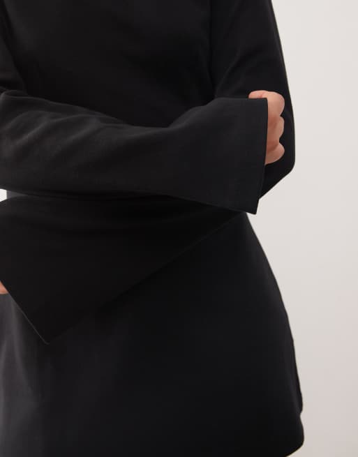 Monki – Tailliertes, langärmliges Mini-Shirt-Kleid in Schwarz, 3 von 4