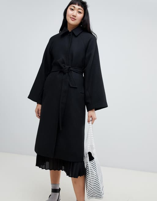 Monki tailored belted on sale coat in black