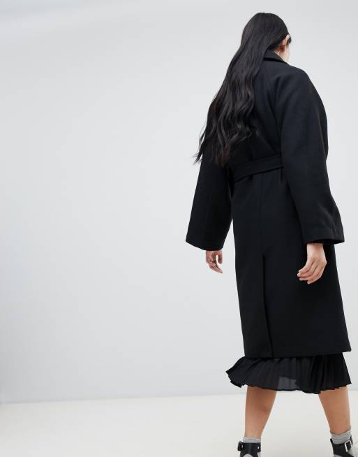 Monki midi tailored shop coat in black