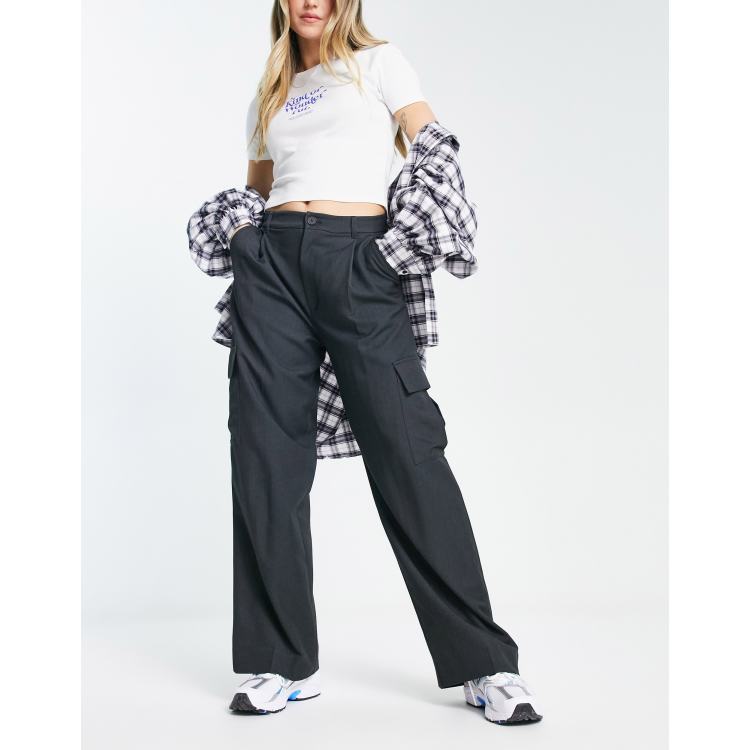 Monki tailored cargo trousers in dark grey