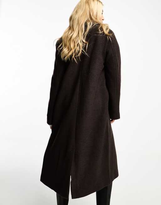 Monki tailored double breasted longline coat in brown